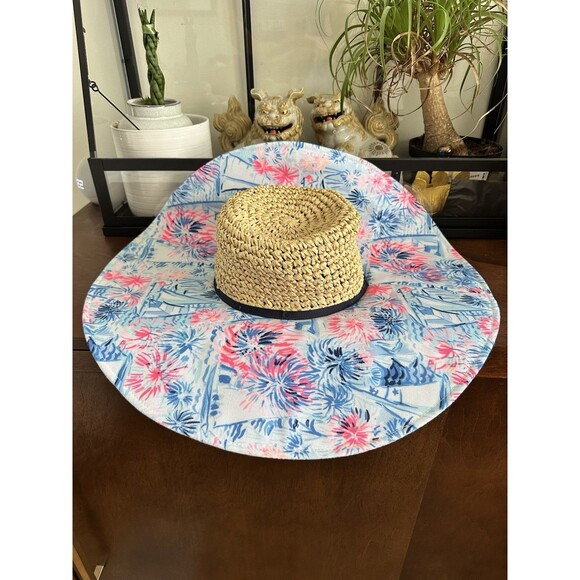 Lilly Pulitzer Sea To Shining Sea Straw Floppy Fabric Beach Pool Sun Hat NWT NEW - Picture 1 of 4